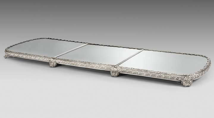 A George III Three-Part Silver-Mounted Mirror Plateau